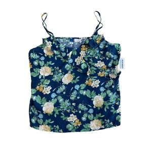 Navy Floral Print Ruffled Wrap-Effect Cami Blouse for Women Old Navy Size L NWT